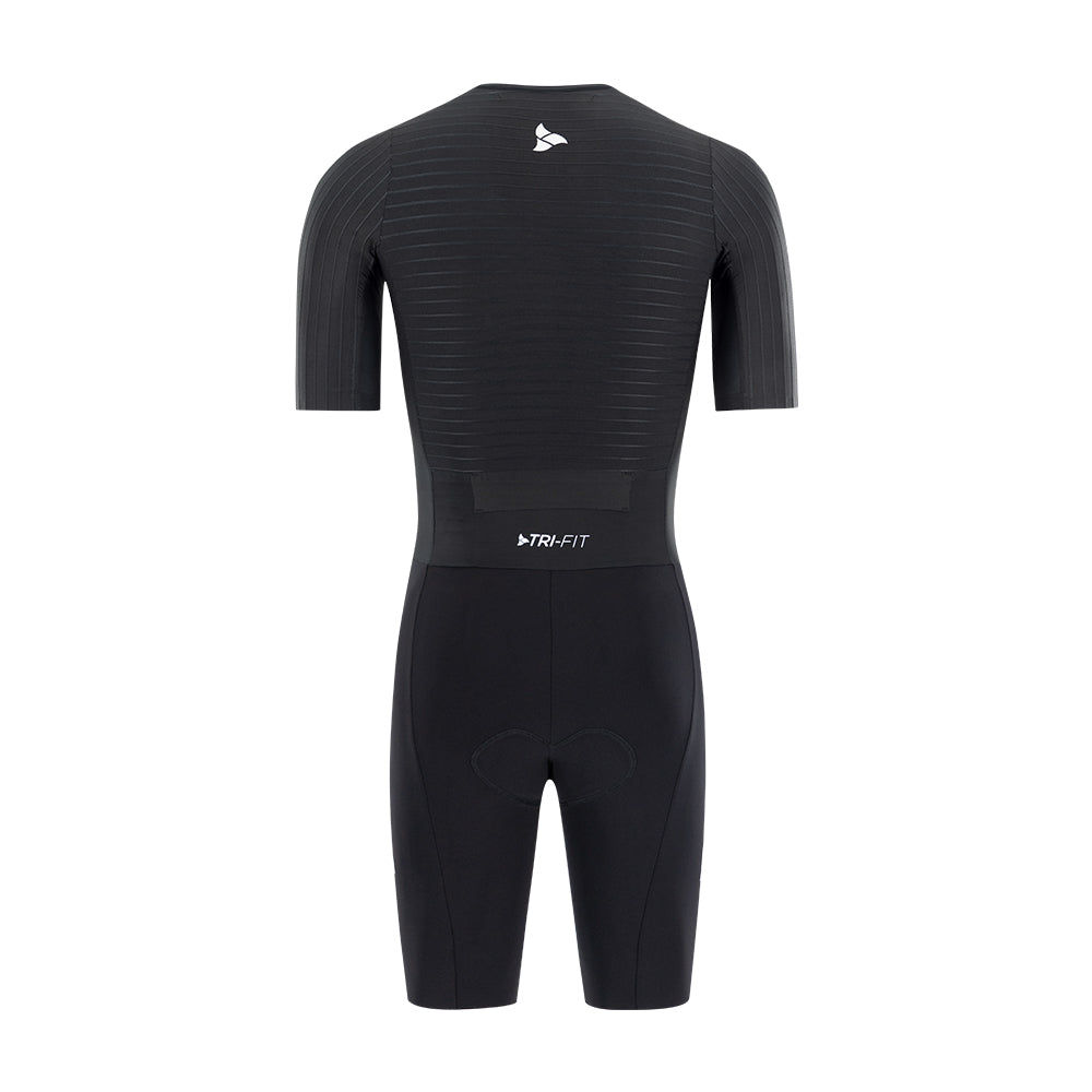 TRI-FIT VORTEX BLACK EDITION Tri-Suit rear view – aerodynamic rear pocket system and ribbed aero fabric