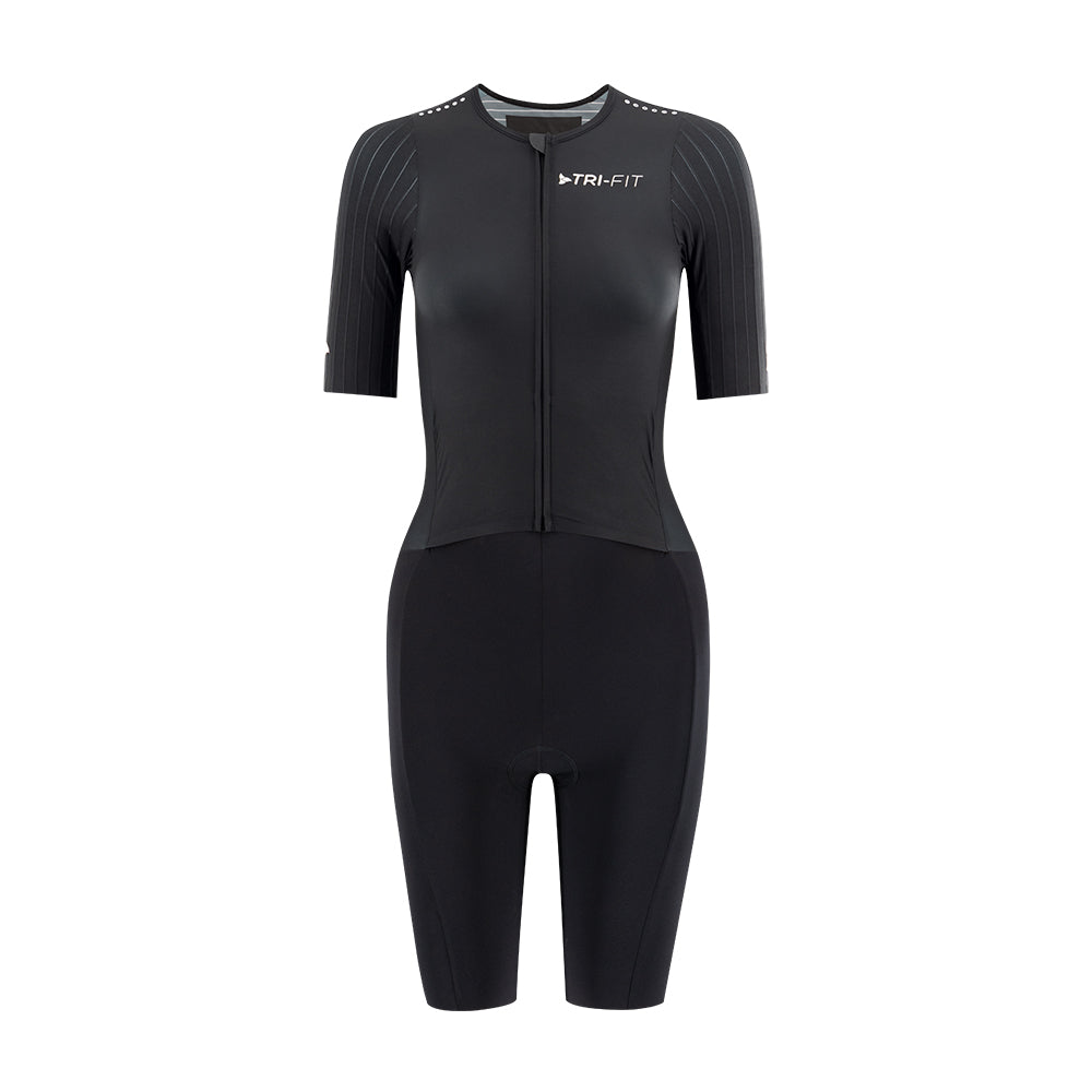 TRI-FIT VORTEX BLACK EDITION Women’s Tri-Suit front view – high-performance aerodynamic race suit