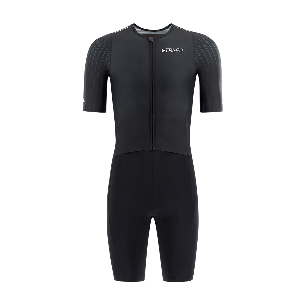 TRI-FIT VORTEX BLACK EDITION Tri-Suit front view – ultra-light aerodynamic design for triathlon
